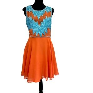 Virgos Lounge orange turquoise blue beaded sequin fit and flare mini dress